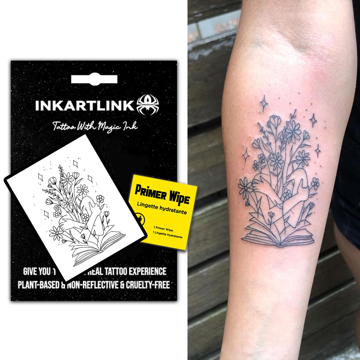 INKARTLINK Semi Permanent Tattoos for Women, Holiday and Party Favors, Lasts 7-15 Days, Waterproof and Non-reflective, Unique Design (Blooming Book)