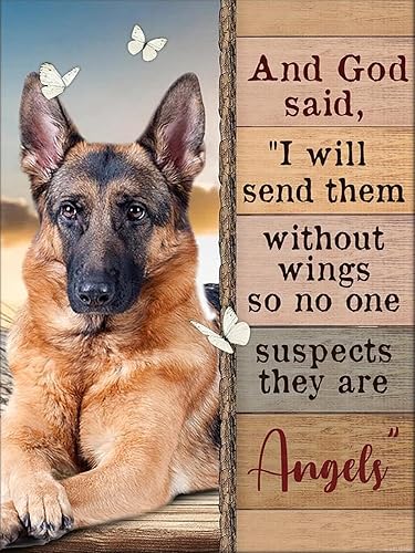 UPABLUNSO Kits de pintura de diamantes para adultos, pintura artística de diamantes con diamantes, pastor alemán Dios dijo que son ángeles,