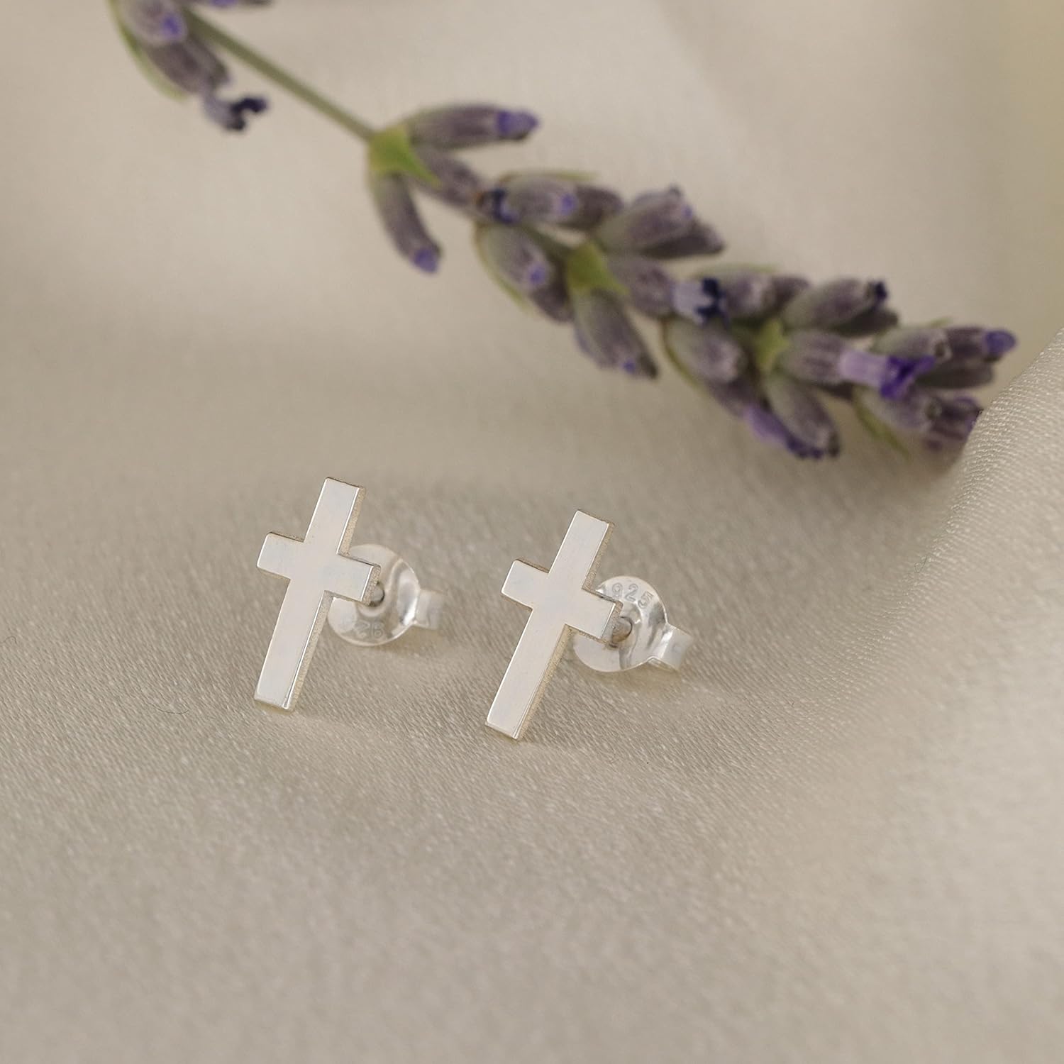 Petite 925 Sterling Silver Cross Earrings for Women, Handcrafted Religious Studs, Elegant Spiritual Gift Idea - Image 6