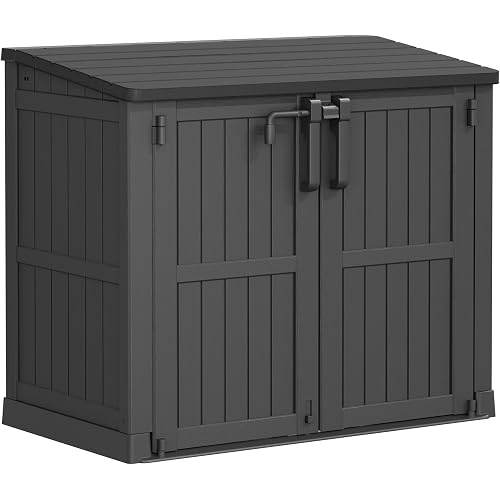 LHBcraft Outdoor Storage Cabinet 37 Cu Ft with Lockable Doors, Portable Horizontal Resin Storage Shed -Easy to Assemble, Waterproof Outdoor Storage Box for Backyards,Patios Black