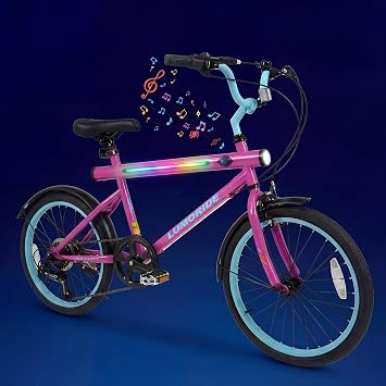 Olakids Kids Mountain Bike, 20 Inch Children Bicycle with 7 Lighting Modes Bluetooth Music 6 Speed Drivetrain for Boys Girls Aged 8-14