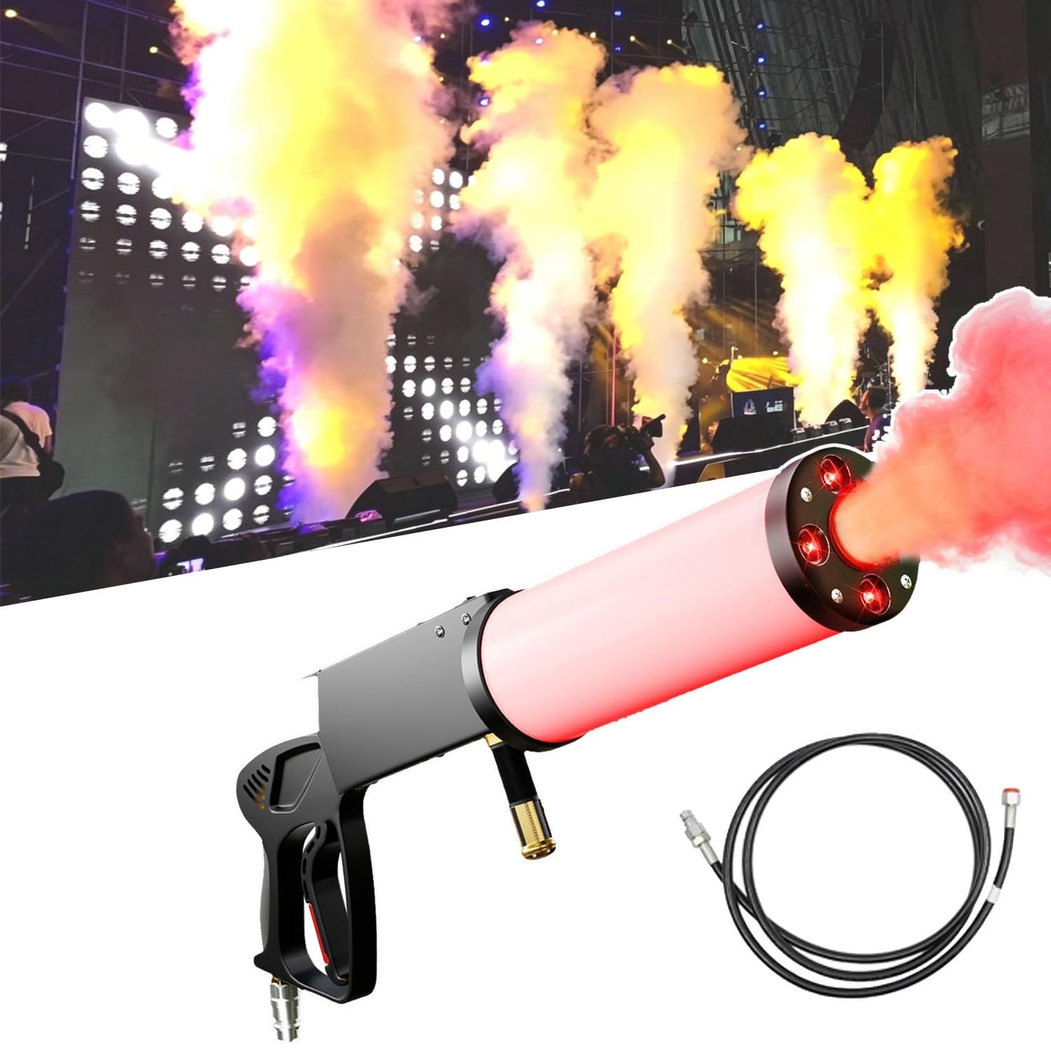 Máquina de niebla de CO2 portátil, con luces RGB y manguera de 3 m, rango de pulverización: 8 a 10 m, for escenario de DJ, fiesta, boda, evento especial, festival de música