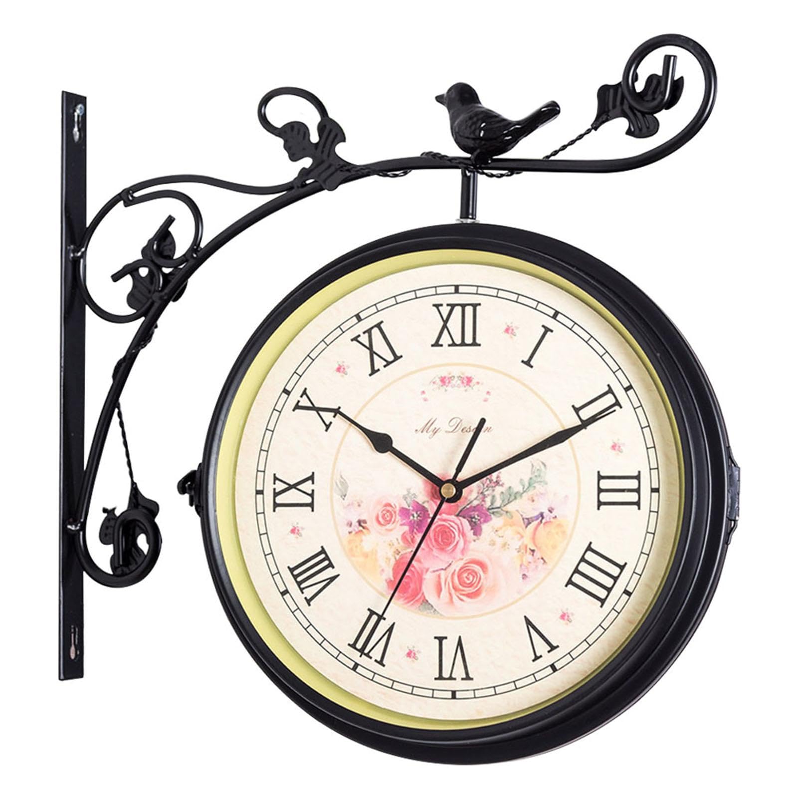 Horloge murale double face noire rétro au cadran de 25 cm avec affichage 12h