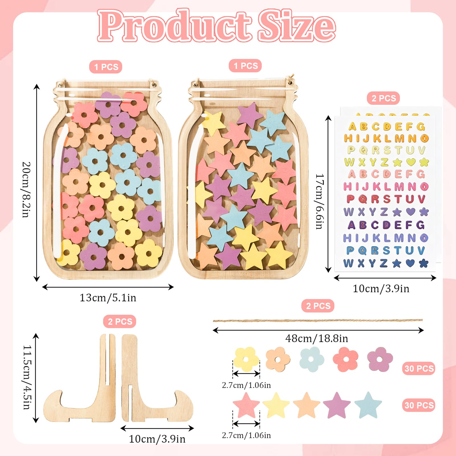 2 Pcs Reward Jar, Wooden Reward Jars for Children with 30 Stars and 30 Flowers, Good Behaviour Chart Reward Pot - Image 2
