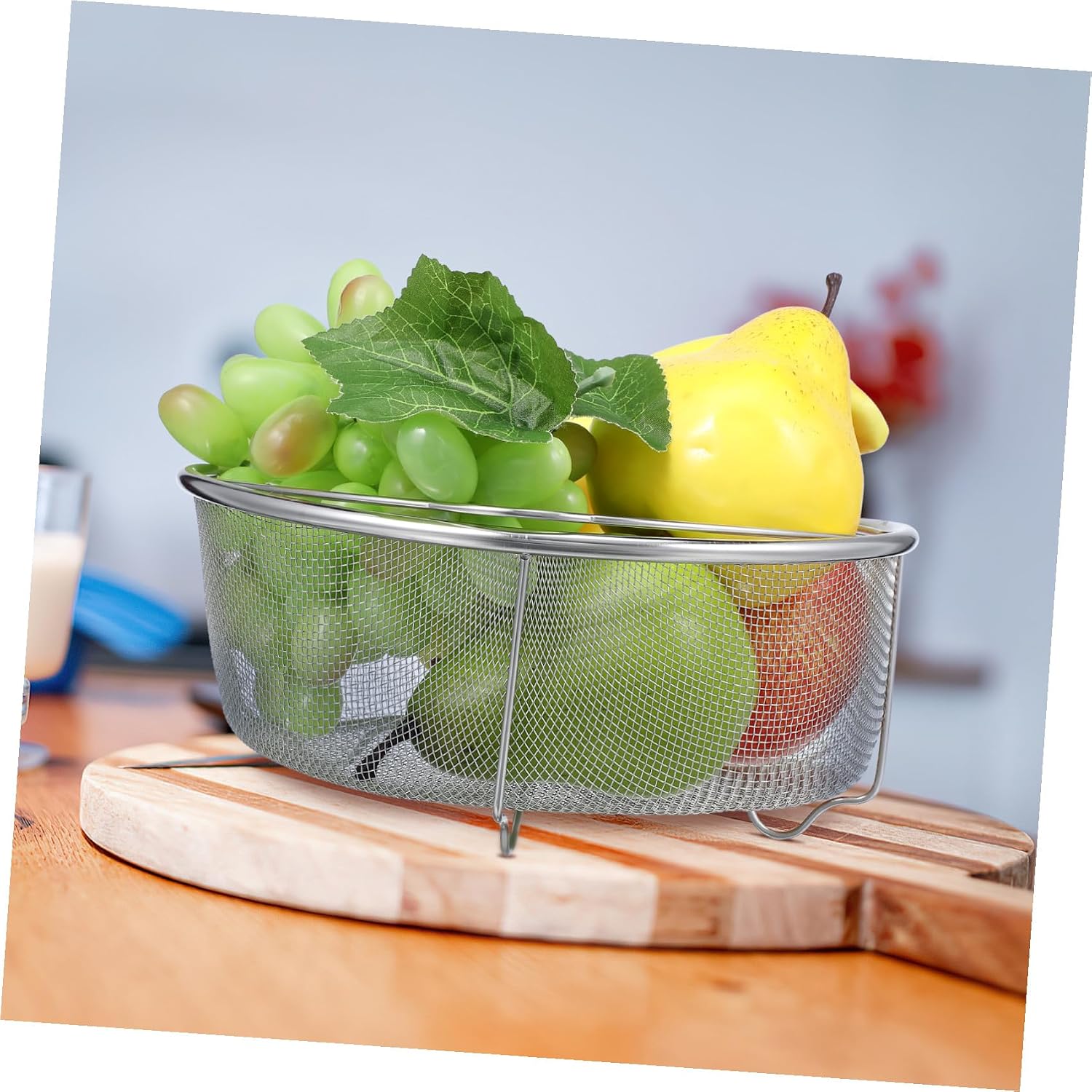 Hemoton Stainless Steel Drain Basket Handle Design Vegetable Basket Fine Mesh Fruits Washing for Rinsing Rice Straining Pasta Kitchen Food Strainer