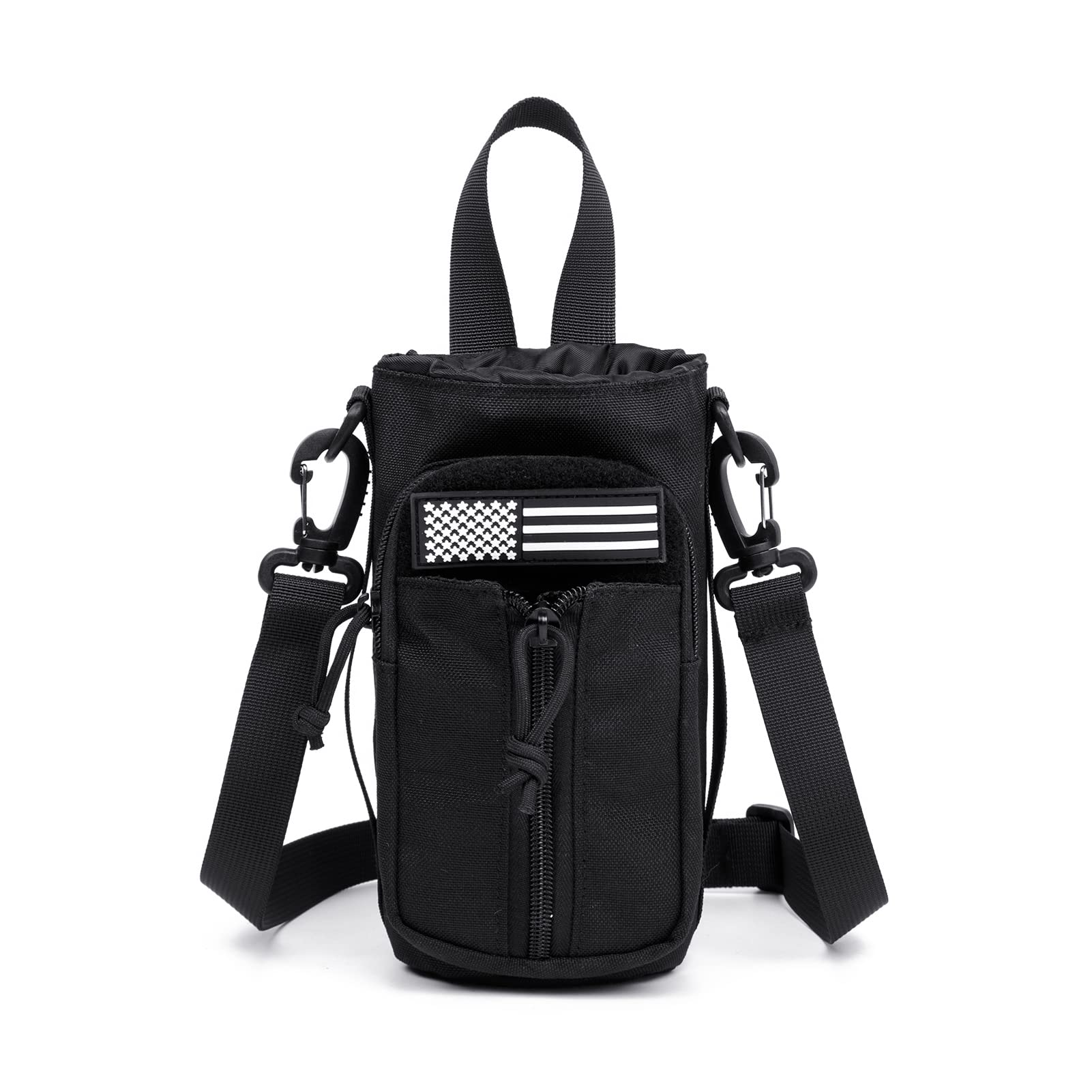 Dual Tactical Molle Water Pouch - 32oz & 10.5oz Bottle Holder, Shoulder Strap, Patch, 1000D Nylon - View #4