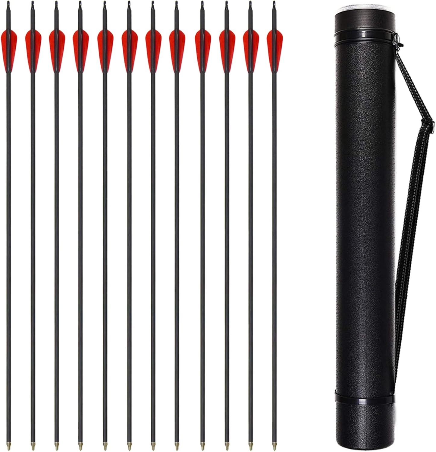 VNAKER Archery 30Inch Carbon Arrow Set with Arrow Quiver for Compound & Recurve Bow, 12 Pcs Arrow and 1Pcs Quiver (Black) : Sports & Outdoors