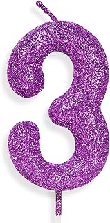 3rd Glitter Birthday Candles, Purple Pink Birthday Number Candle for Cake Topper Decorations for Girls Birthday Party Wedding Anniversary Celebration Supplies