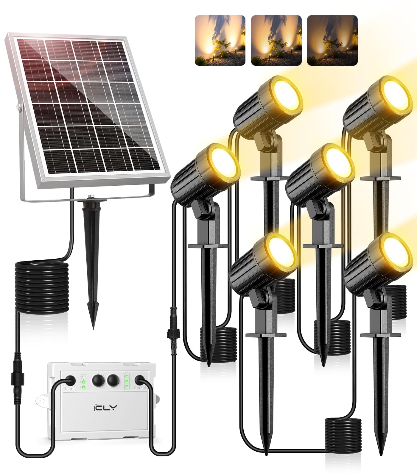 CLY Solar Gartenleuchte Warmweiß 2 Dynamischer Modus 3 Helligkeit | Gartenbeleuchtung Solar Mit Erdspieß 6000MAH IP66 Wasserdicht Solar Strahler Für Außen Garten Terrasse Weihnachten Halloween