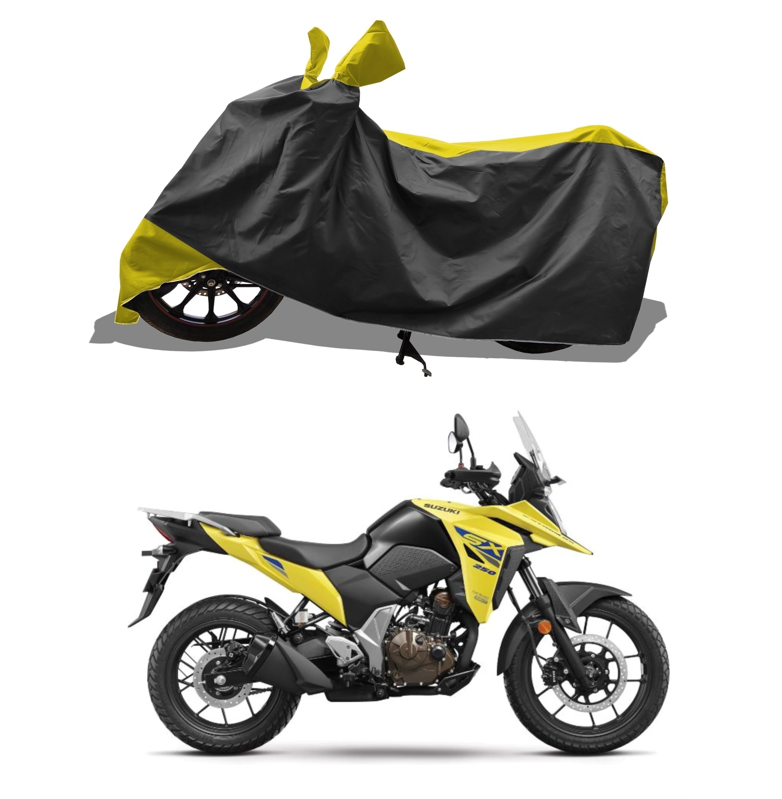 All Season Protection Bike Cover for Suzuki V-Strom SX 250 Bike Cover with Water-Resistant and Dust Proof Premium 210T Fabric_Yellow Stripe