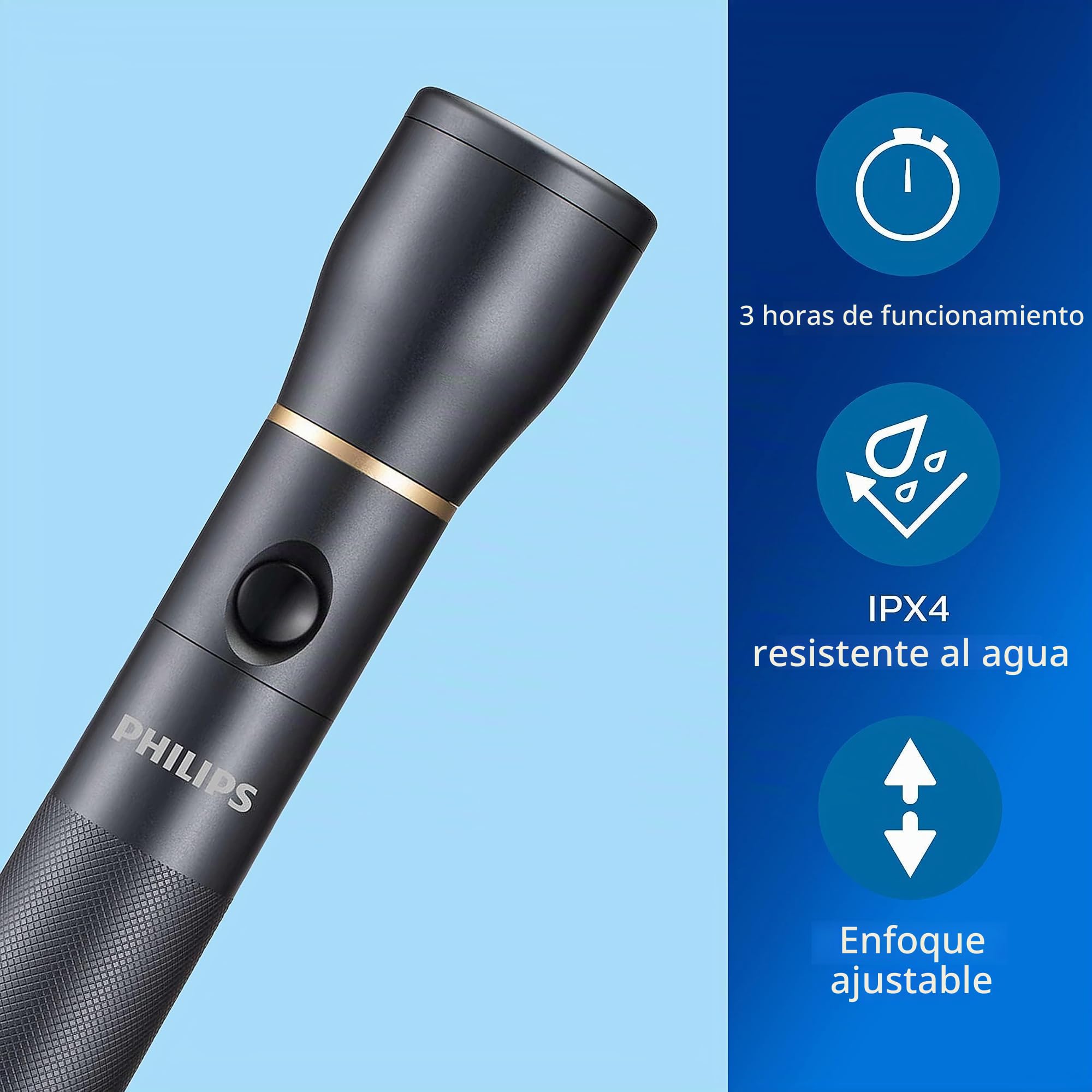 Philips SFL7002T/10 - Linterna LED (6 pilas AA incluidas, 1200 lúmenes), color negro