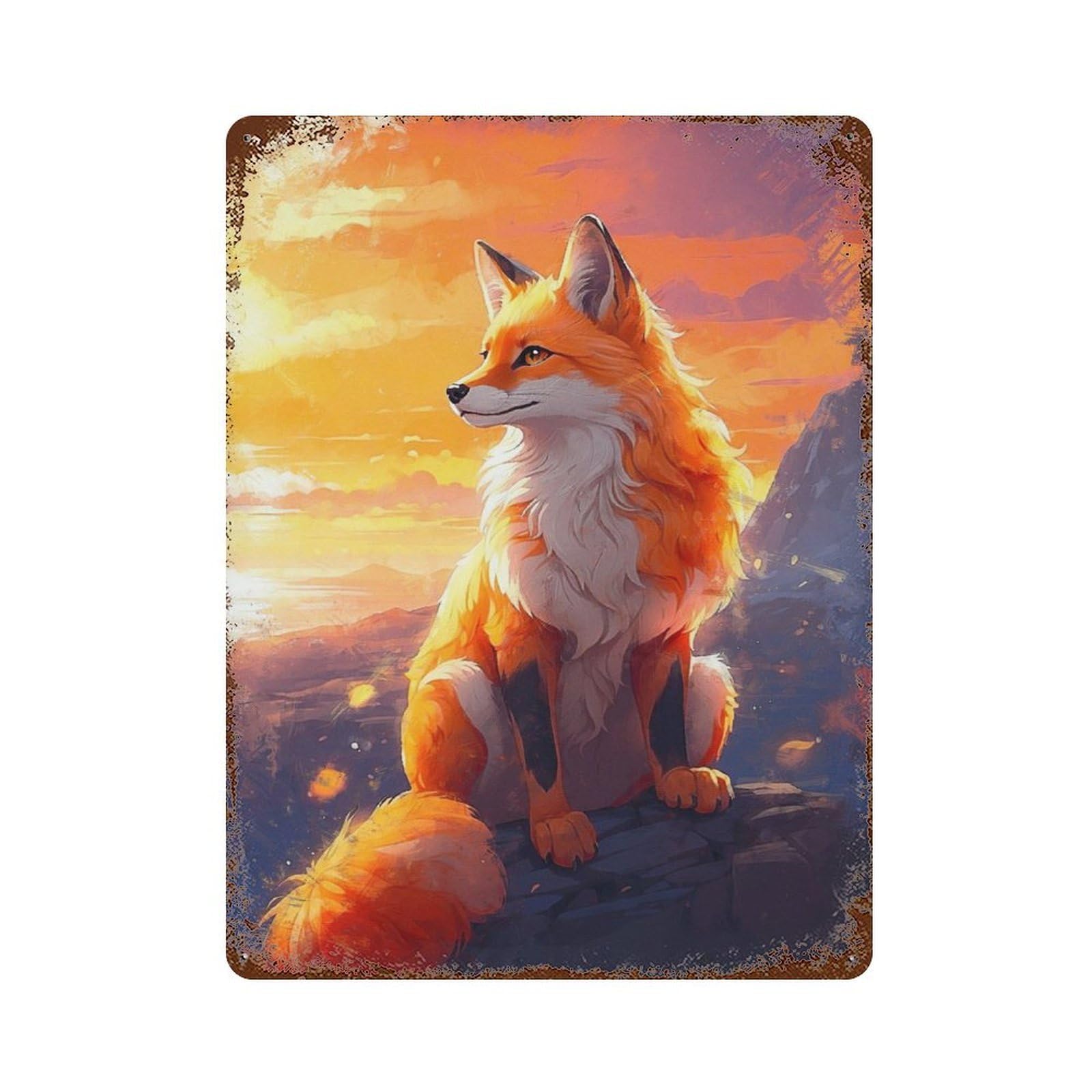 A Fox Enjoying The View Weathered Tin Sign 15.7"x11.8", Shabby Chic Decor for Garage, Pub Or Kitchen