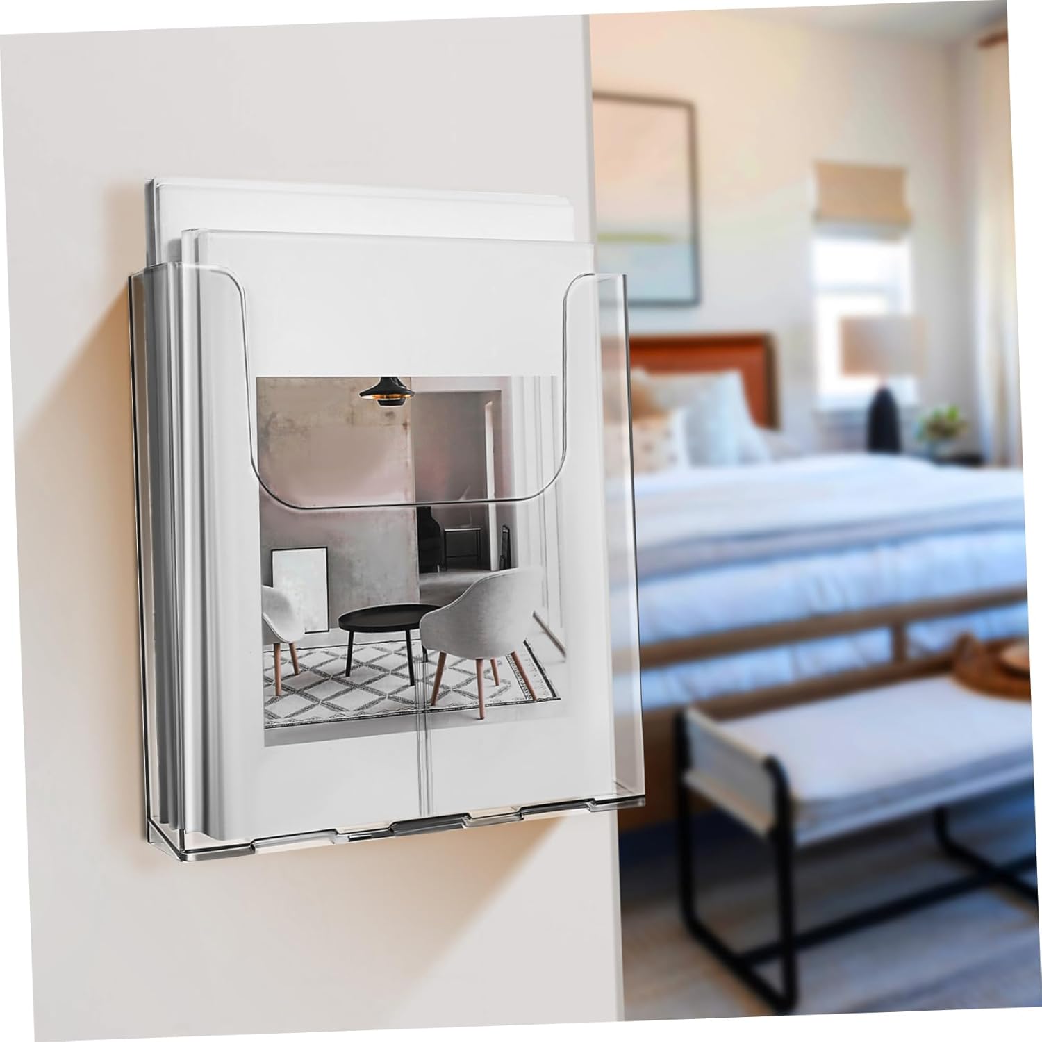 4-Pack A4 Acrylic Wall Mount Brochure Holder Document Display Stand for Office and School Vertical Magazine File Holder Wall Organizer for Pamphlets and Flyers