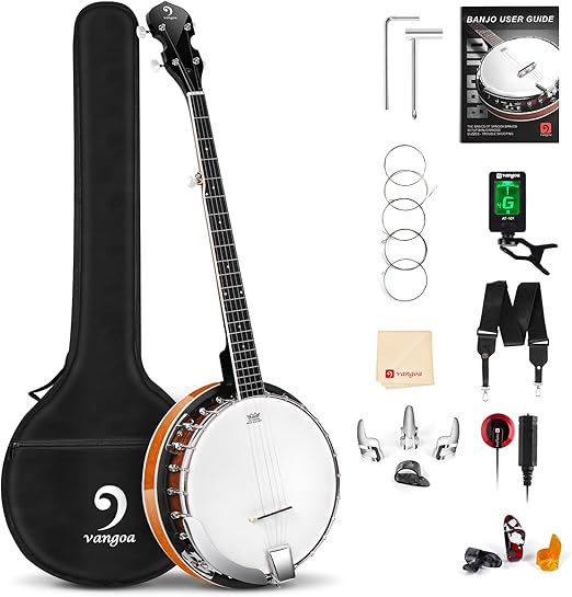 Vangoa Banjo 5 String Full Size Beginner Kit Remo Head Mahogany Resonator Banjo Closed Back with Premium Bag for Adults Teens Starters