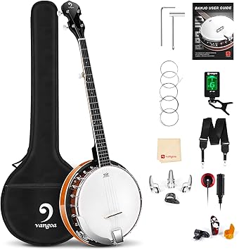 Vangoa Banjo 5 String Full Size Beginner Kit Remo Head Mahogany Resonator Banjo Closed Back with Premium Bag for Adults Teens Starters