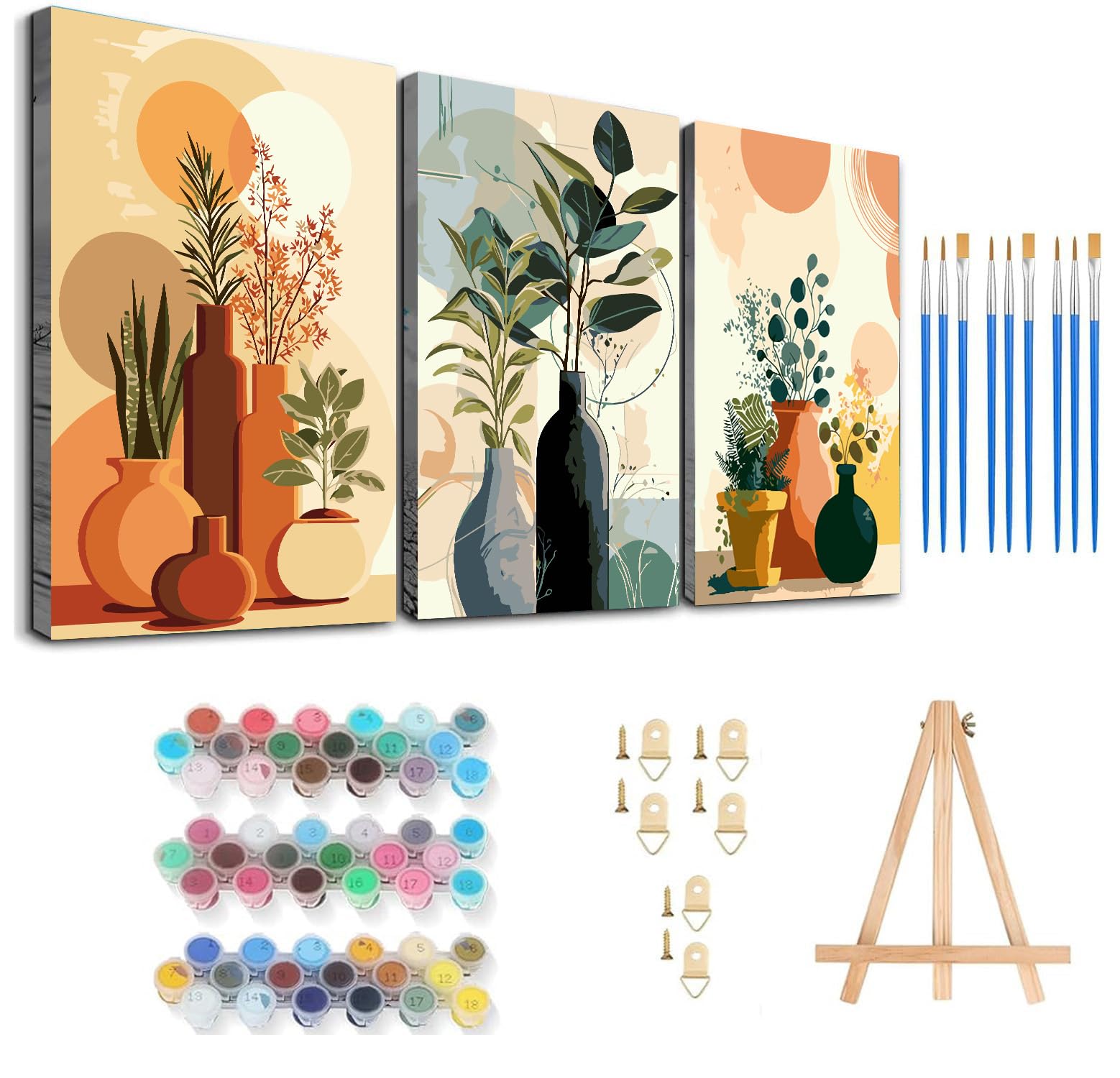 Axquilon 3 Packs Abstract Framed Paint by Numbers Kit with easel