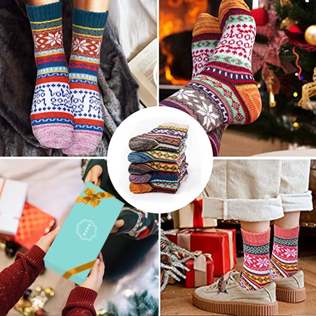 ICEIVY Socks Women Soft Knit Thick Warm Winter Fuzzy Crew Socks 5 Pairs