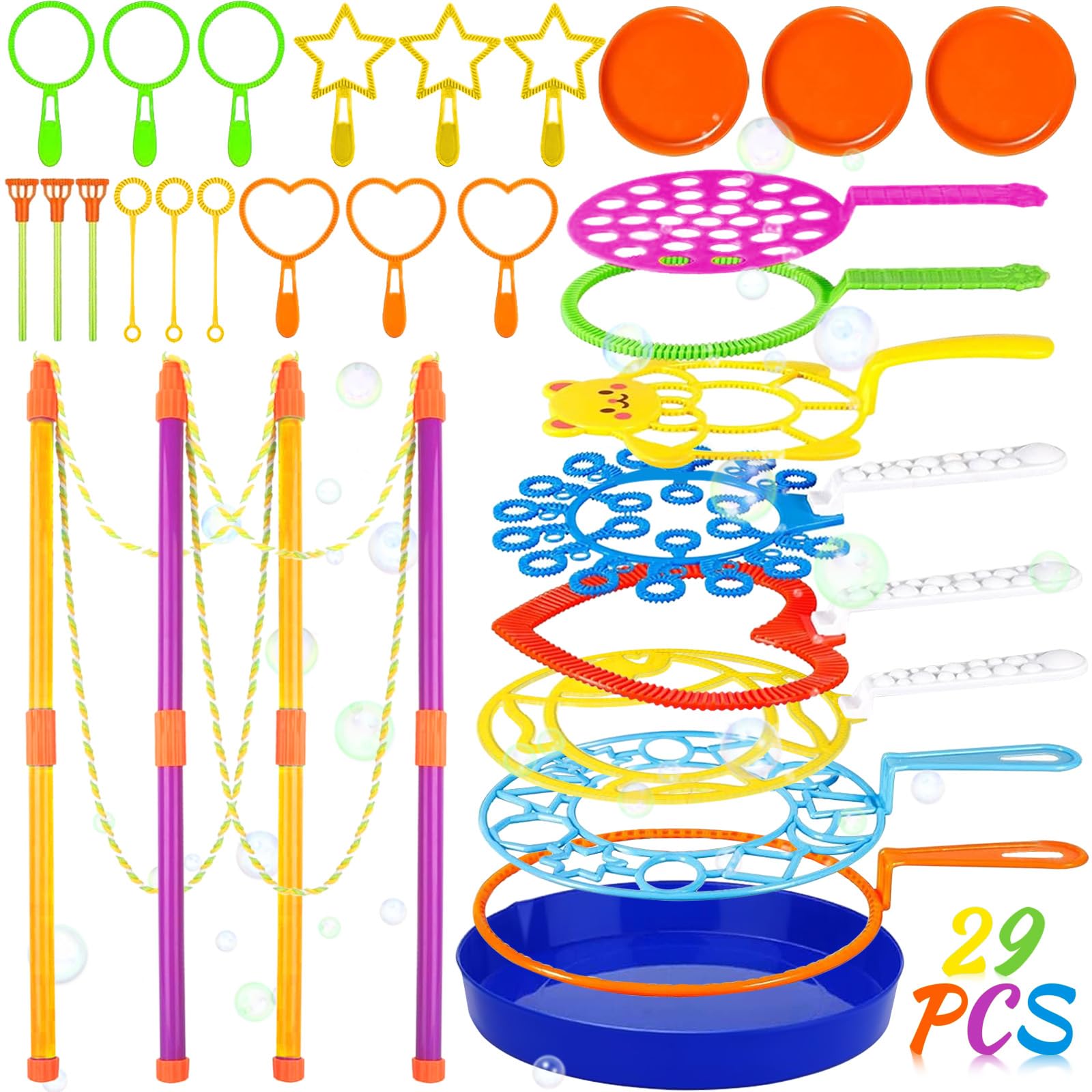 Snarflun Kit de Burbujas de 29 Piezas con Varitas Gigantes, Juego de Pompas de Jabón para Niños, Ideal para Actividades al Aire Libre, Interiores y Fiestas de Cumpleaños