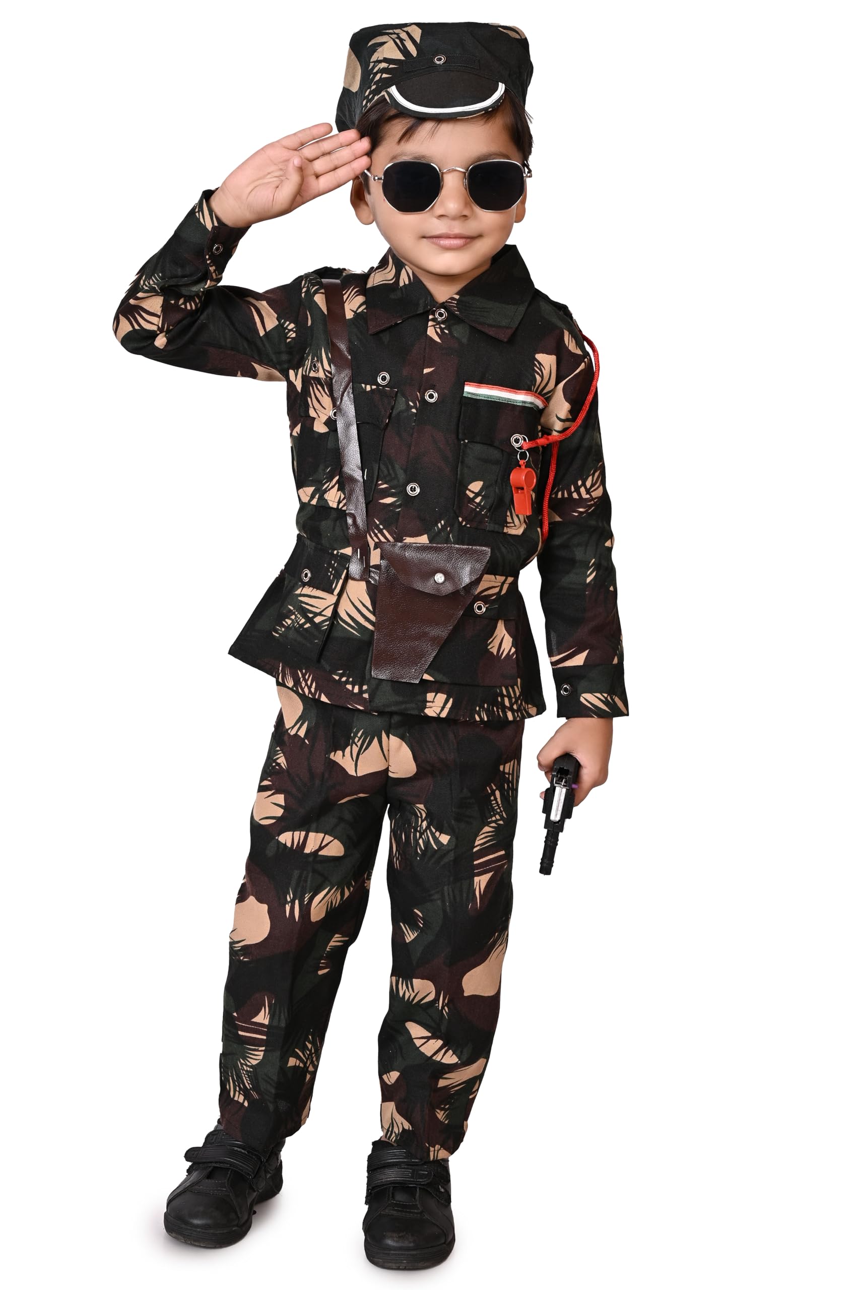 ELEGANT ATTIRE Army Dress for Kids | Indian Army and Police Costume for Kids| National Soldier Costume for Kids| Uniform,Gun,Gun Cover,Hat,Whistle (Dark Green, 5-6 Years) (B0DBLBBKPB) Amazon Price History, Amazon Price Tracker