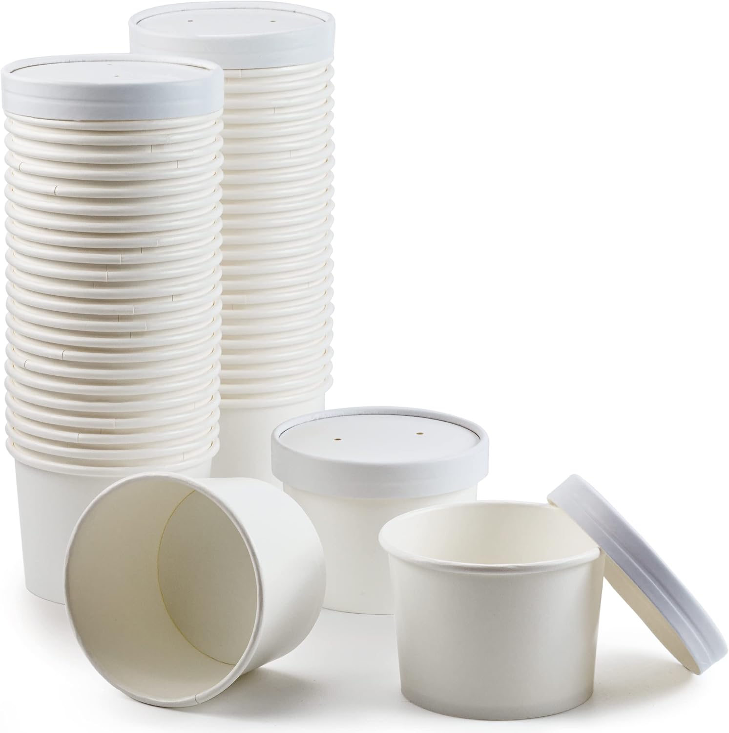 50 Pack] 8 oz White Paper Food Cup with Vented Lid Nepal Ubuy