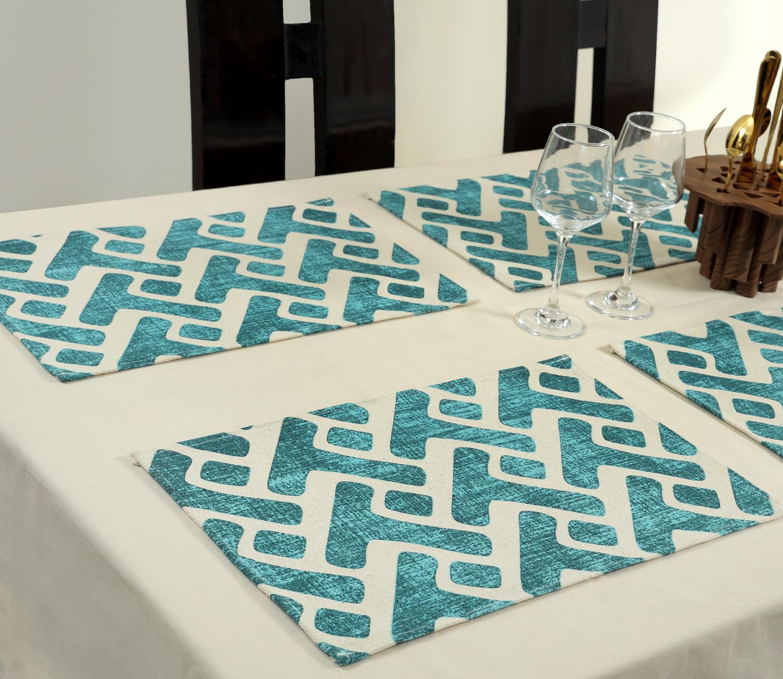 Yellow Weaves Cotton Canvas Dining Table Placemats | Heat Resistant Dining Table Place Mats for Dining Table Kitchen Coffee Center Table Side Party - (Set of 4, Blue Multi) (B0CLLYXK17) Amazon Price History, Amazon Price Tracker
