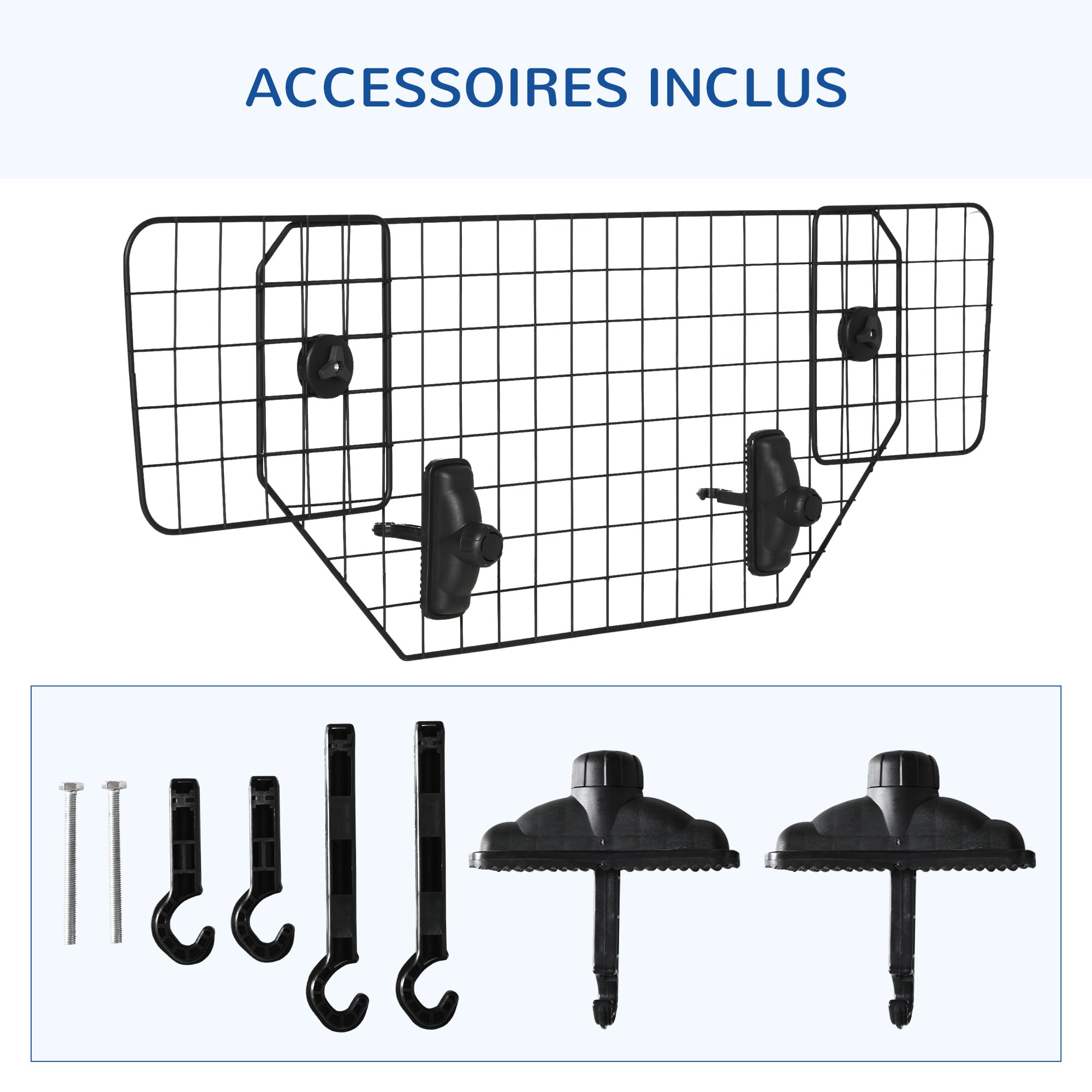 PawHut Grille de Protection Universelle pour Chien, barrière de sécurité de Voiture pour Chiens Largeur Ajustable 90 à 120 cm Facile à Installer sur la Plupart des Voitures SUV, Noir
