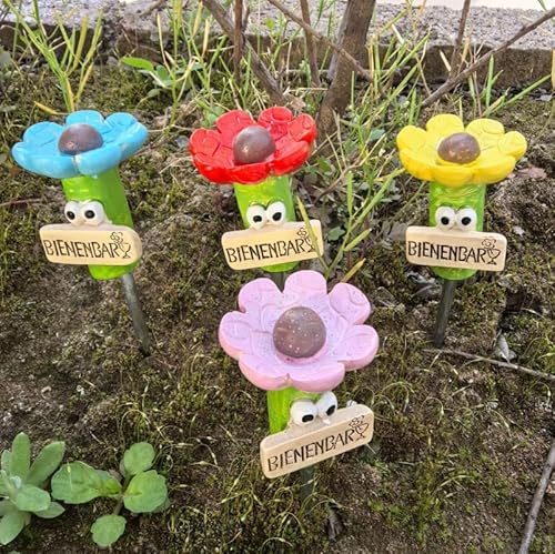 Super Idee 4 Blumen Insektentränke Bienenbar Wassertränke mit Stecker aus Harz für Insekten Bienen Bienentränke Wasserstelle Hummeln Landeplatz Garten Terrasse Balkon Dekoration