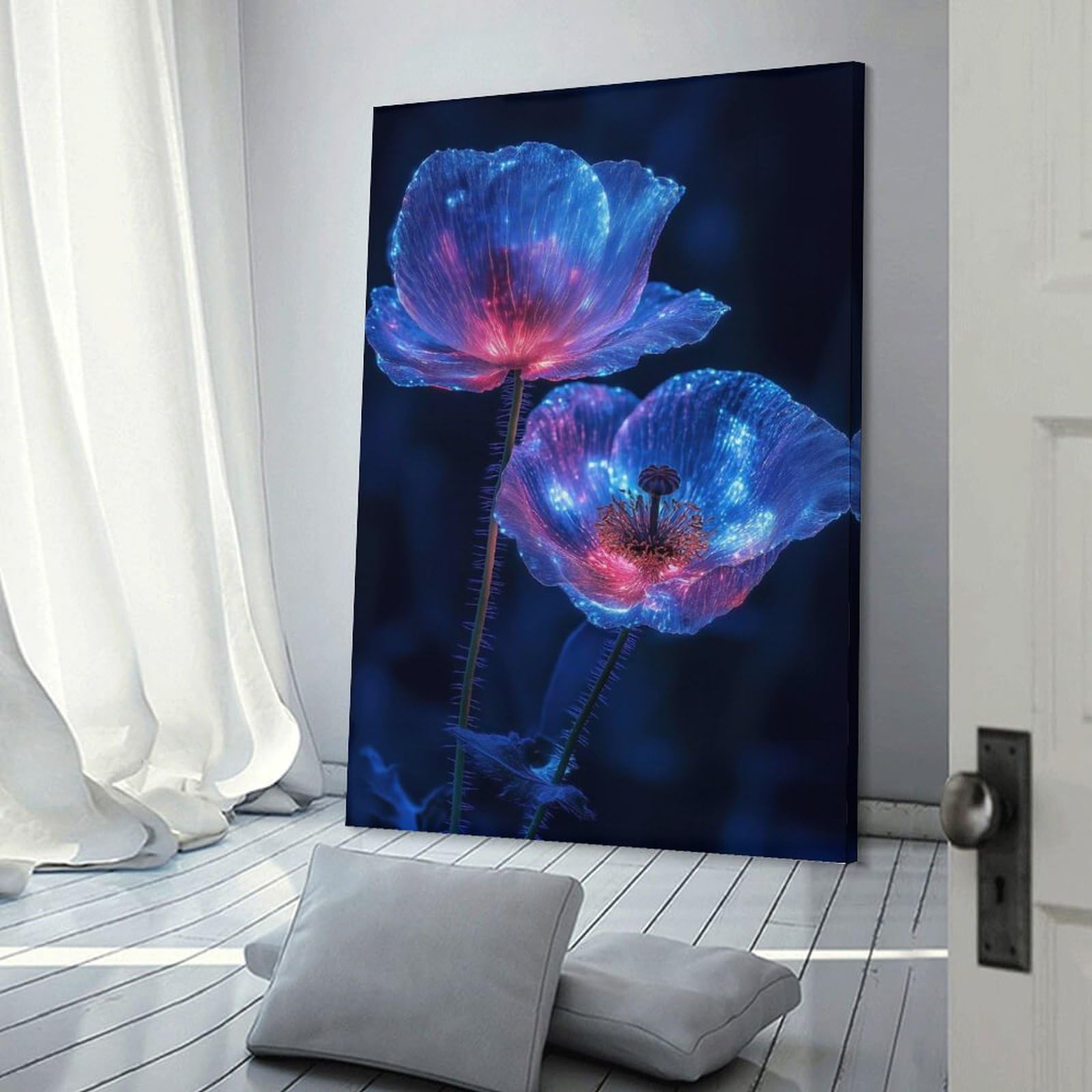 Junmoney Glowing Poppy Flowers Wall Picture Print, 20x30inch(50x75cm), for Art Walls, Layered Displays Or Homes, Home Wall Art for Statement Displays