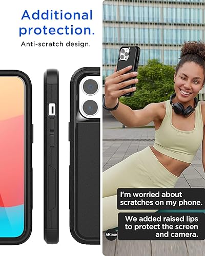 Miniatura 9 de AICase Funda para cinturón compatible con iPhone 15 Pro + protector de vidrio + lente de cámara, resistente de 3 capas de protección de grado