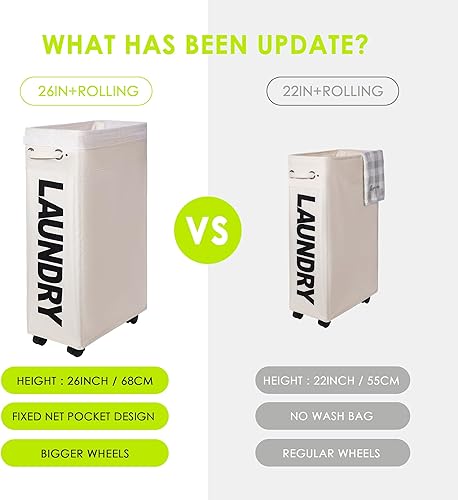 Miniatura 3 de Cesta de lavandería delgada de 26 pulgadas, cesta de lavandería con ruedas (4 colores), contenedores de almacenamiento de esquina plegables, canasta