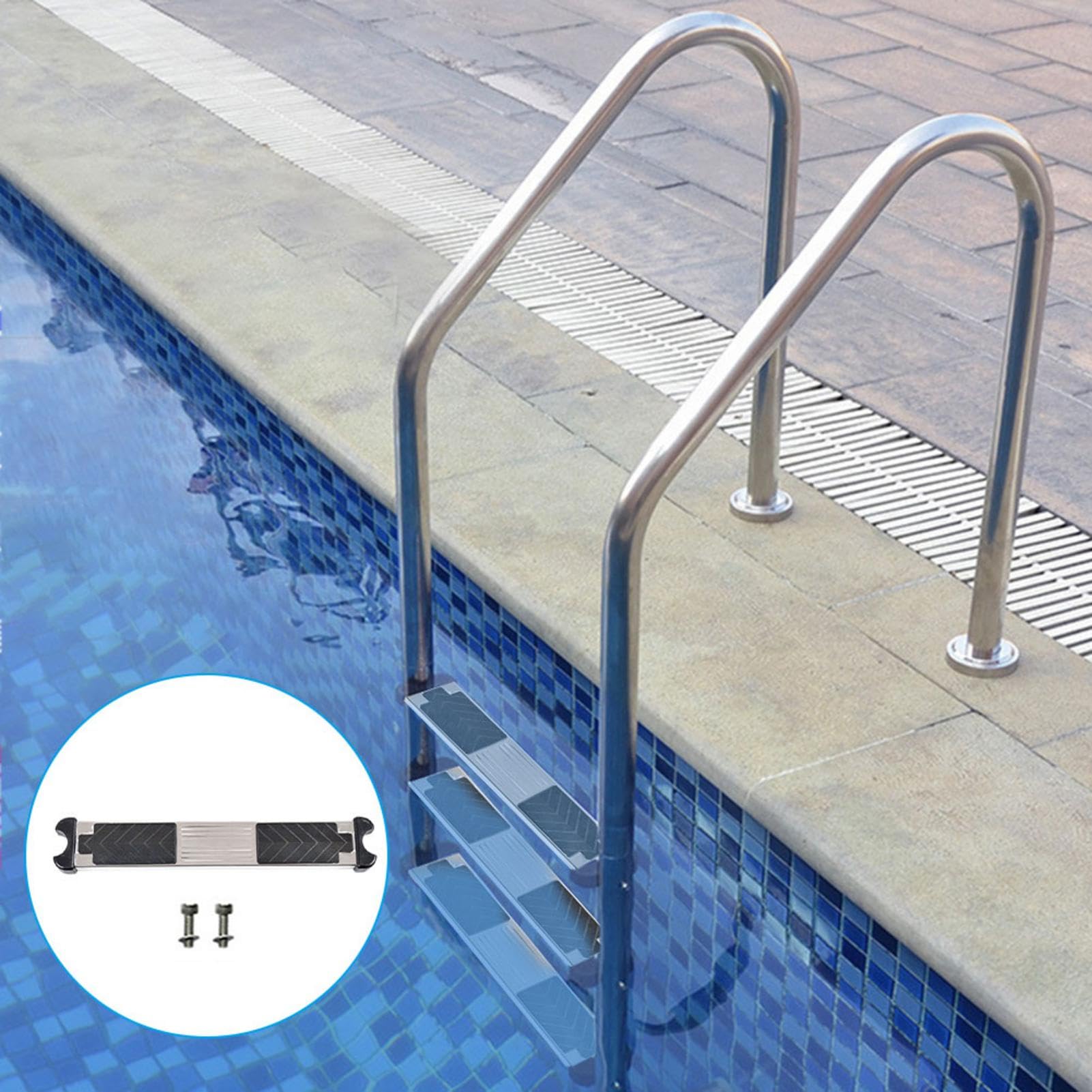 Scaletta per piscina fuori terra - per piscina in acciaio | di ricambio per piscina, ingresso e uscita con 2 viti per piscine rialzate e interrate,