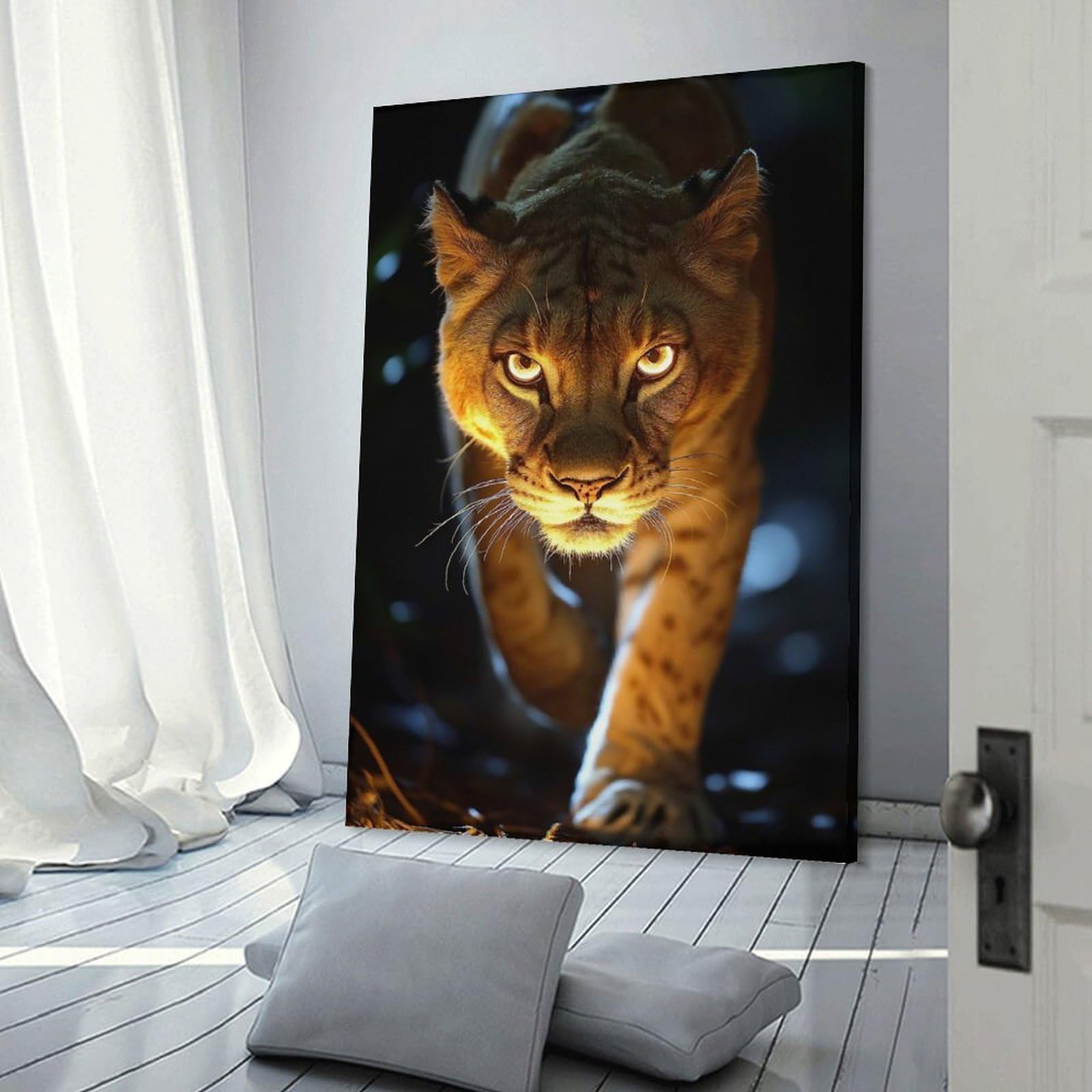 Junmoney Wall Picture Print Intense Lion Portrait in The Dark, 20x30inch(50x75cm), for Living Room, Lounge Or Sitting Room, Modern Wall Decor for Cosy Interiors
