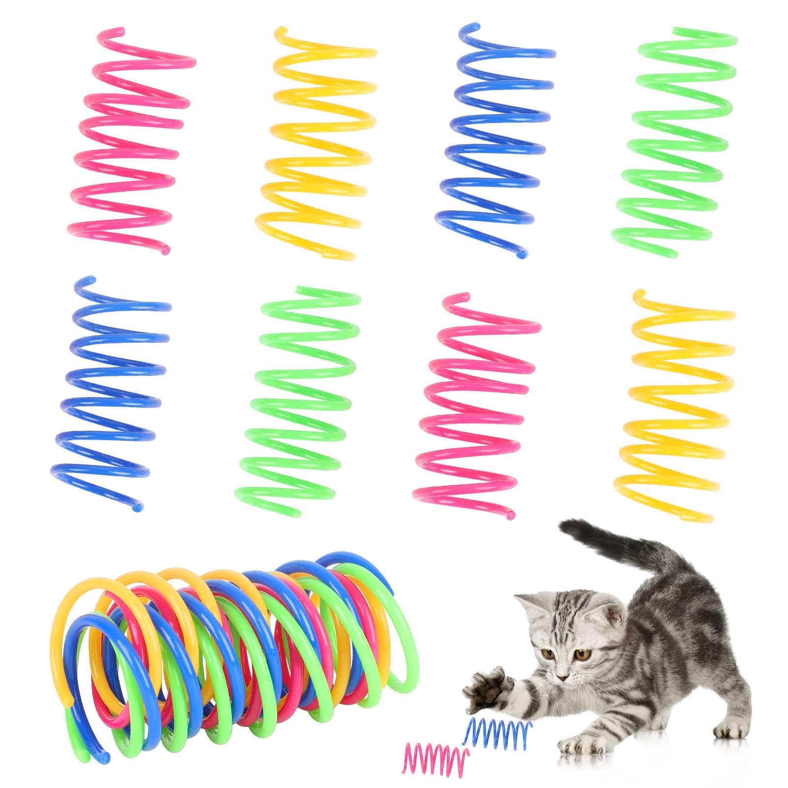 Fogcosy 40 Pcs Colorful Spring Cat Toys - Plastic Coil Spiral Interactive Pet Toys for Kitten Training Bouncing Play and Fun Gift