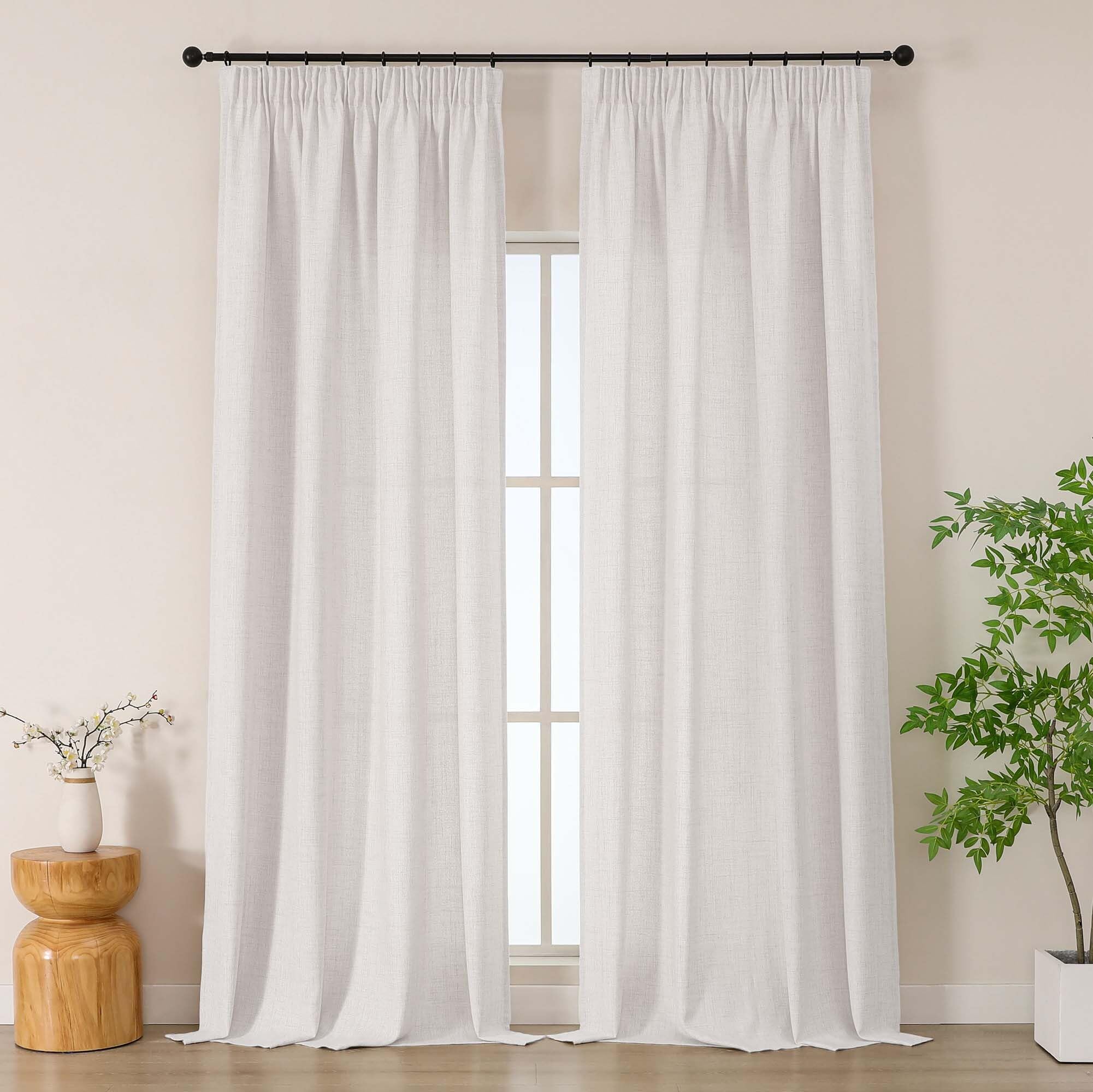 Simplebrand Natural Long Curtains 245 cm Long 2 Panels Set, Soft Airy Light Filtering Faux Linen Textured Living Room Curtains, Protect Privcy Modern Slub Curtains for Bedroom, Each 140Wx245L