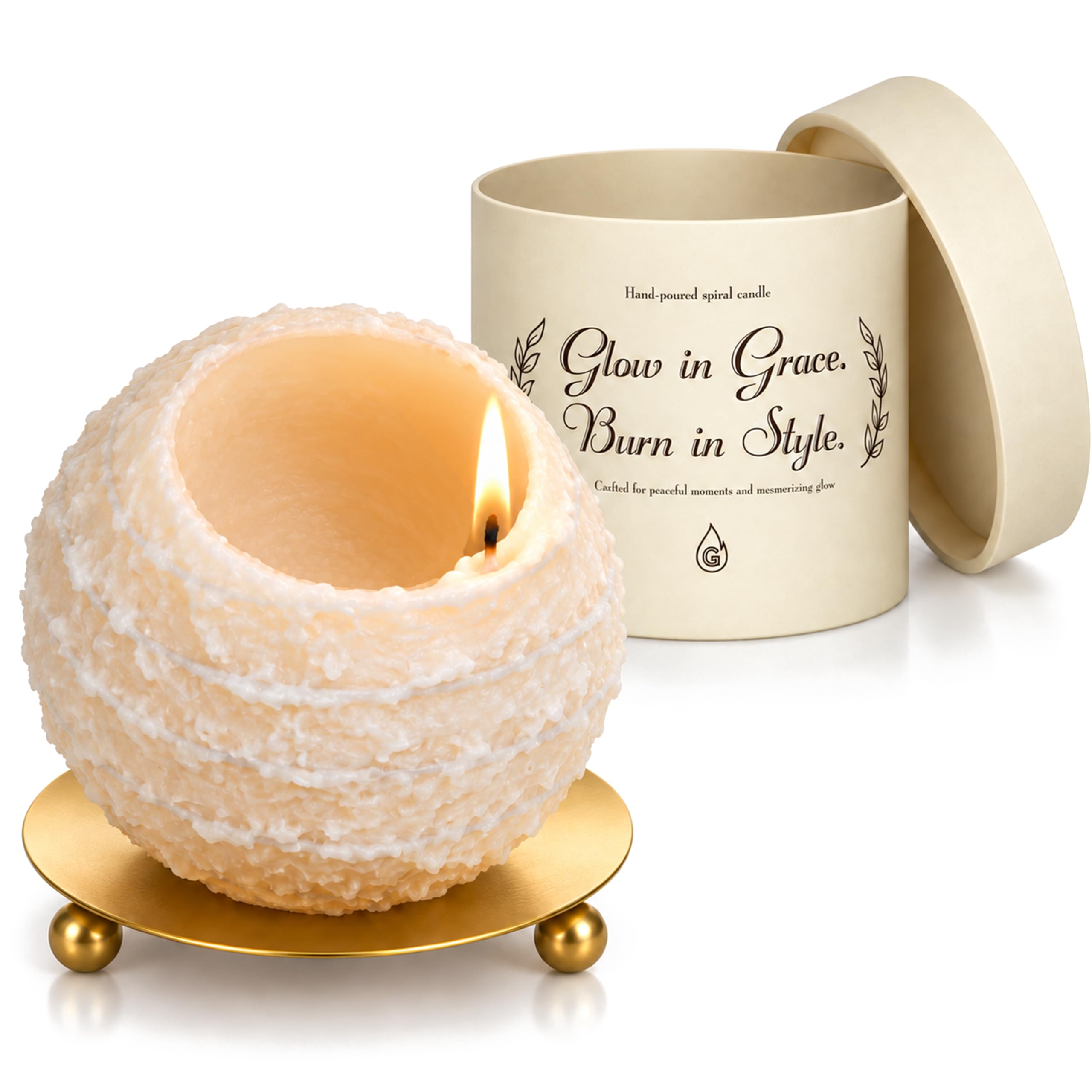 Spiral Candles Burn Around, 4.5 Inch Beige, Unscented, Metal Base