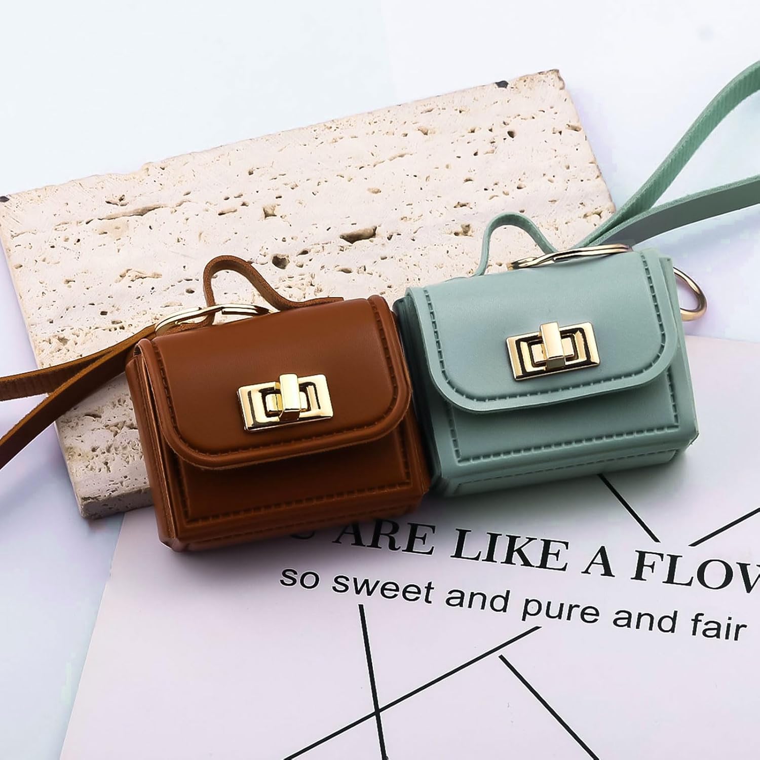 Mini Leather Handbag Keychain - Coin Pouch Bag Purse Charms Twist-lock Wristlet - Bag Accessories for Doll Change - Image 6