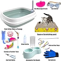 Vista 2 de Kit de iniciación para gatitos Hlimior - Juego de 15 piezas con todo lo esencial para gatos, incluye caja de arena, juguetes, collares, almohadilla