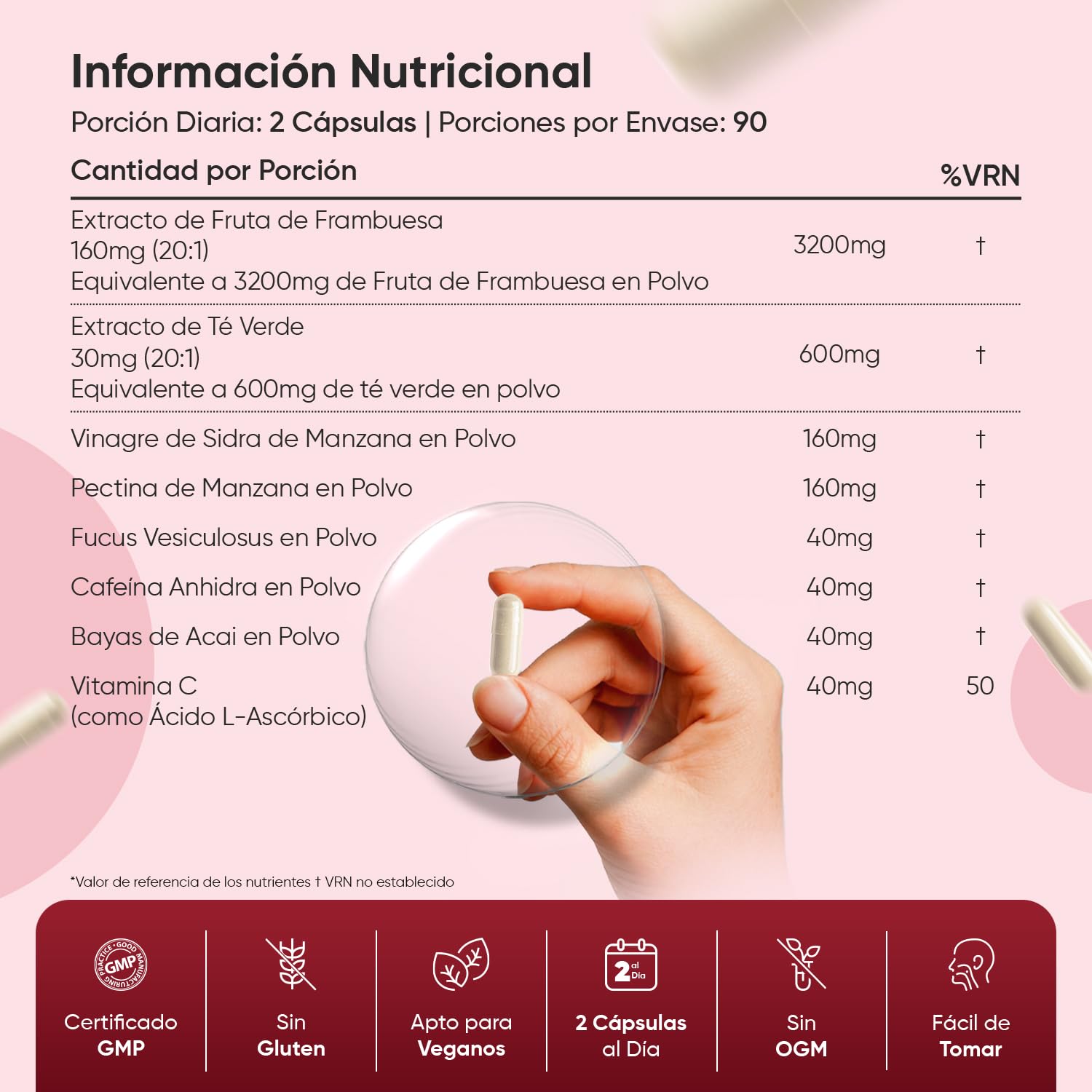 Cetonas de Frambuesa Plus 4280mg, 180 Cápsulas Veganas, 3 Meses de Suministro - Con Vinagre de Sidra de Manzana, Té Verde, Baya de Acai en Polvo, Pectina de Manzana, Vitamina C y Más, Sin Gluten