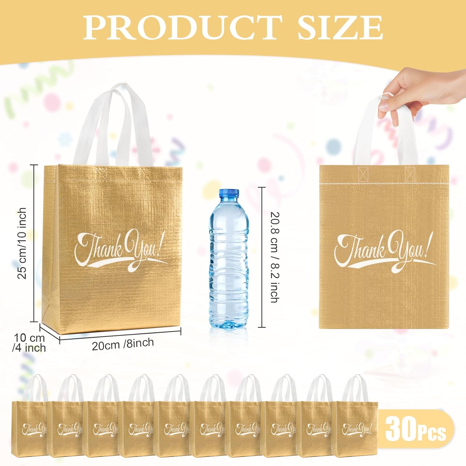 30 Pcs Thank You Gift Bags with Handles 10"H x 8"L x 4" W Inch Bulk Reusable Thank You Return Gift Bags Nonwoven Foldable Bag for Business, Shopping, Wedding, Baby Shower, Graduations, Party Favors - Image 2