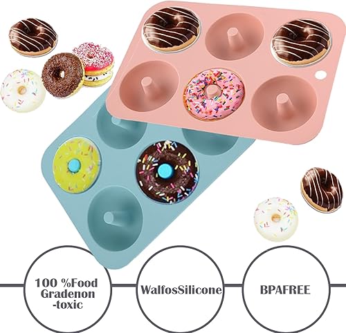 Miniatura 4 de ABSOK Molde para donas, antiadherente de 6 cavidades de gel de sílice para hornear, bandeja de molde sin BPA, fácil de limpiar, apto para