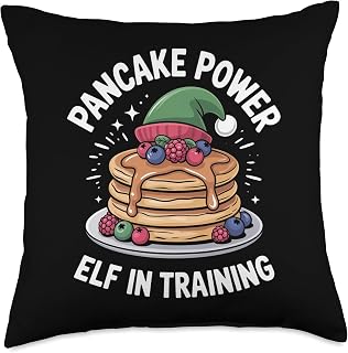 Pancake Power Elf in Training Christmas Breakfast Funny Look Throw Pillow