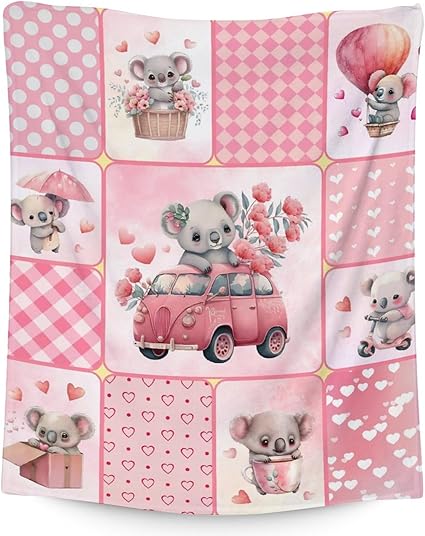 Koala Blanket Gifts - 30"x40" Cute Throw for Women, Girls - Pink Soft Fuzzy Blankets for Couch & Office