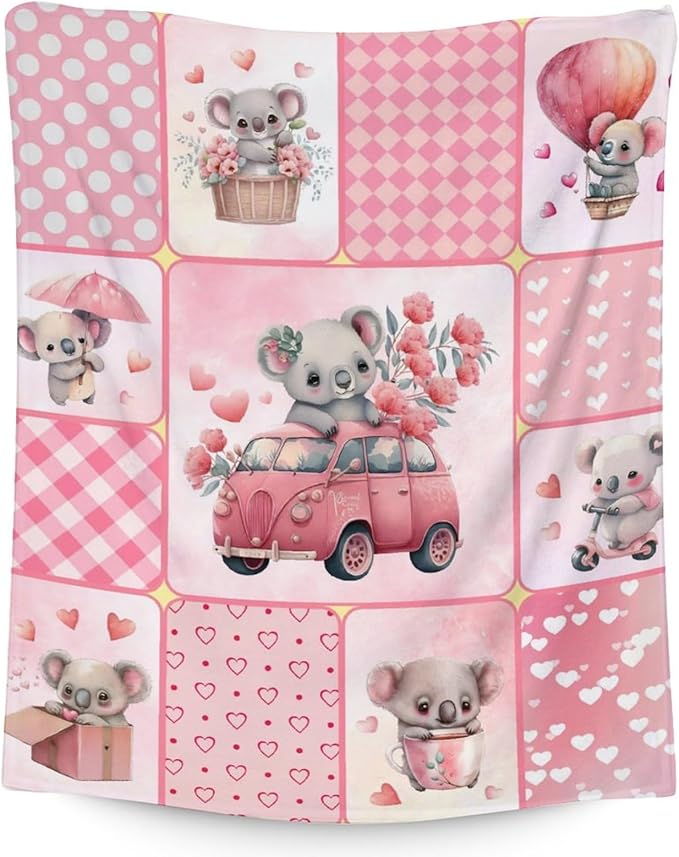 Koala Blanket Gifts - 30"x40" Cute Throw for Women, Girls - Pink Soft Fuzzy Blankets for Couch & Office