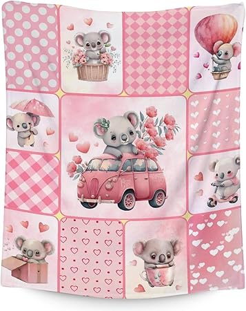 Koala Blanket Gifts - 30"x40" Cute Throw for Women, Girls - Pink Soft Fuzzy Blankets for Couch & Office