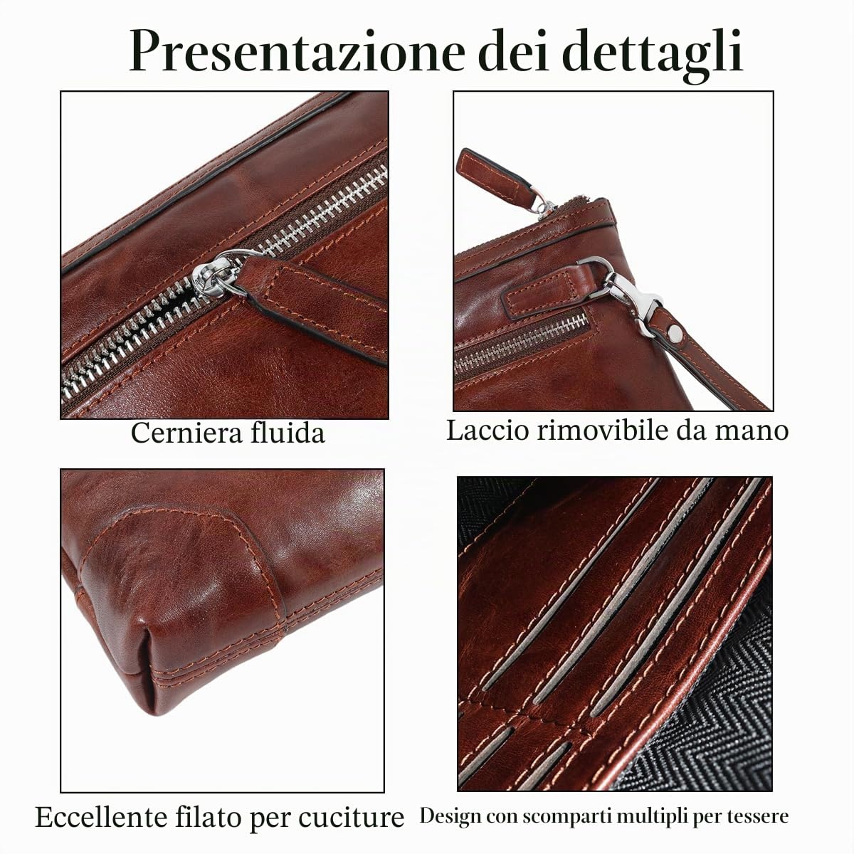 Pochette in vera pelle per uomo borsa da polso borsa da lavoro grande borsa a busta