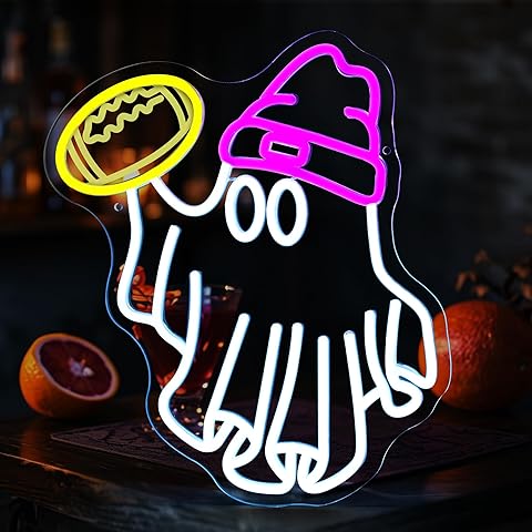 Football Neon Sign for Wall Decor, Football Ghost Shaped Neon Light, Football LED Signs for Man Cave, Teens, Boys, and Girls' Bedrooms and Game Rooms. Neon Wall Signs Gift for Football Fans Teens