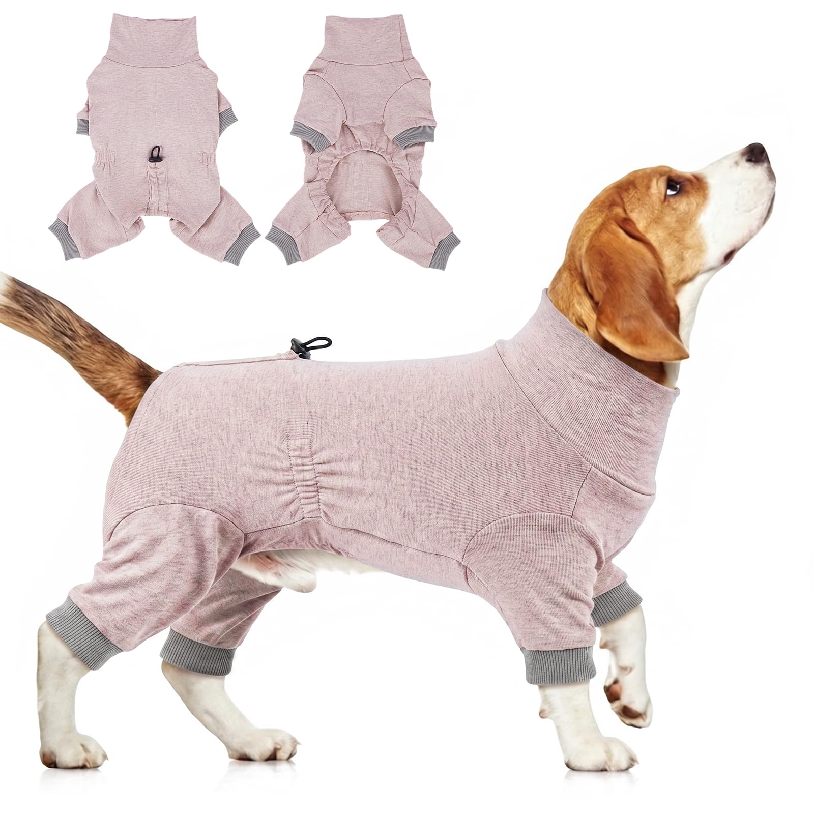 Lightweight Dog Onesie Pyjamas for Small Medium Dogs, Soft Stretch 4 Leg Dog Outfit for Indoor Comfort, Sleeping, Light Warmth & Layering, Anti Shedding Clothes, Heather Pink 3XL