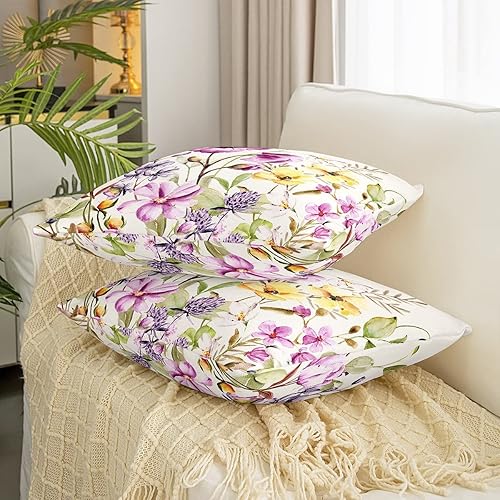 Miniatura 3 de jejeloiu Juego de 2 fundas de almohada florales de 20 x 20 pulgadas, fundas de almohada decorativas de flores suaves, fundas de almohada con flores