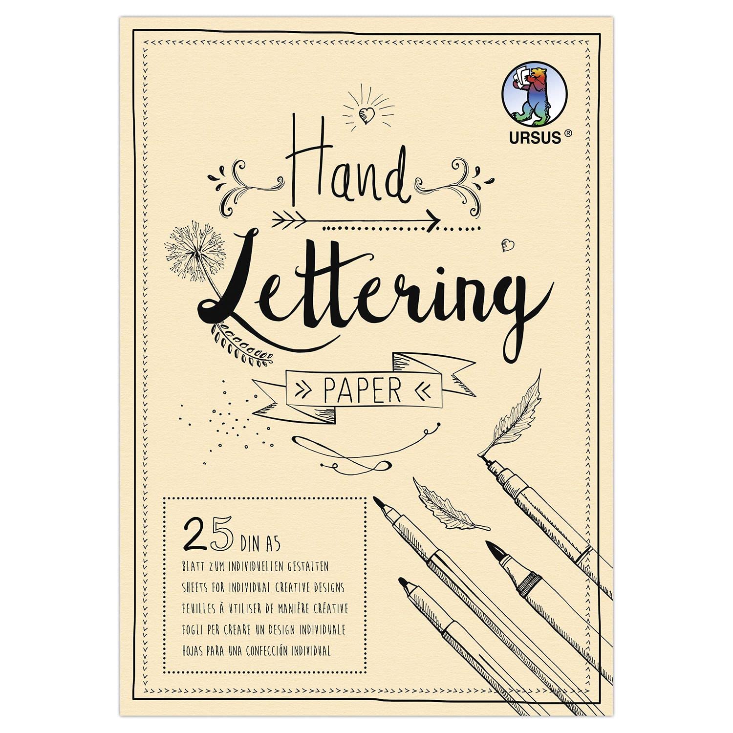 Ursus 24929210 – Hand-Lettering Paper, Cream, DIN A5, 210 g/m², 25 Sheets of Coloured Cardboard, Ideal Base for Individual Design of Letters