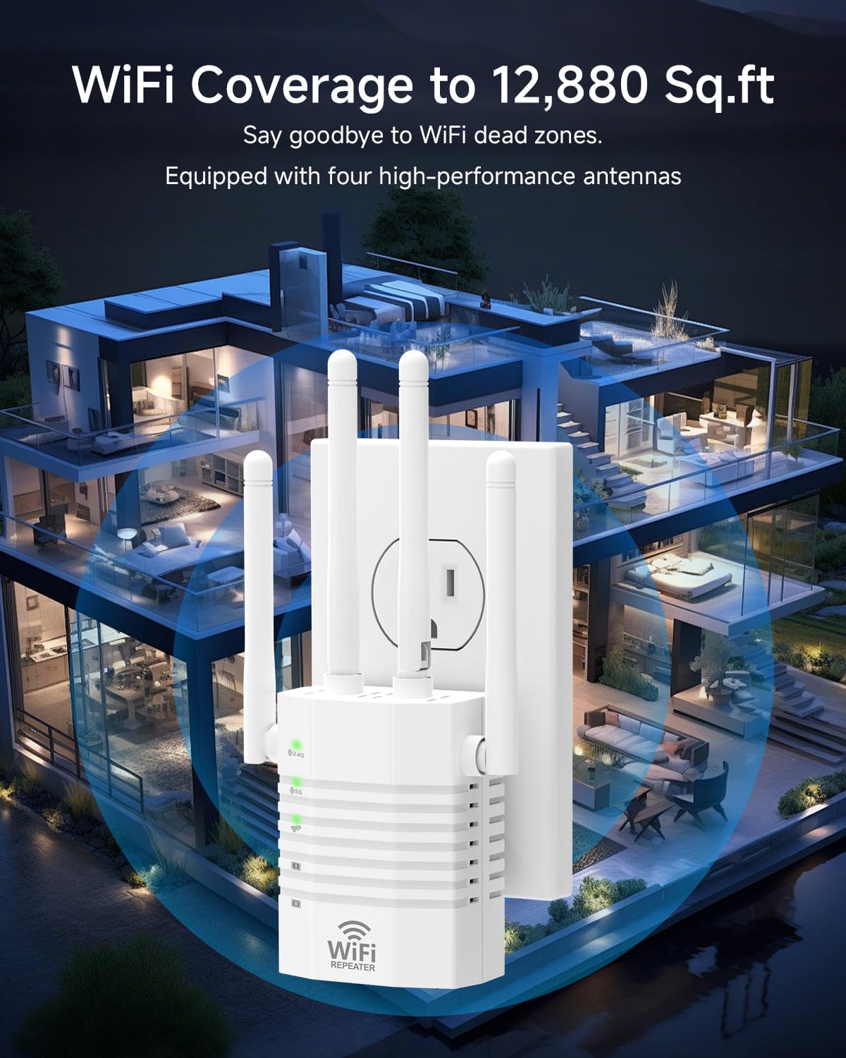 WiFi Extender Supports 105 Devices, 1.2Gbps Home Signal Booster,WiFi Extender Signal Booster with Dual Band 5GHz/2.4GHz, WiFi Booster Up to 12880 Sq.ft, EasyMesh Compatible, One Ethernet Port - Image 5